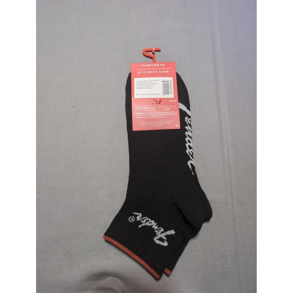 Fender‎ Socks Mens Size 7-12 Black Low Cut Logo Official Band Musician Gift Pair